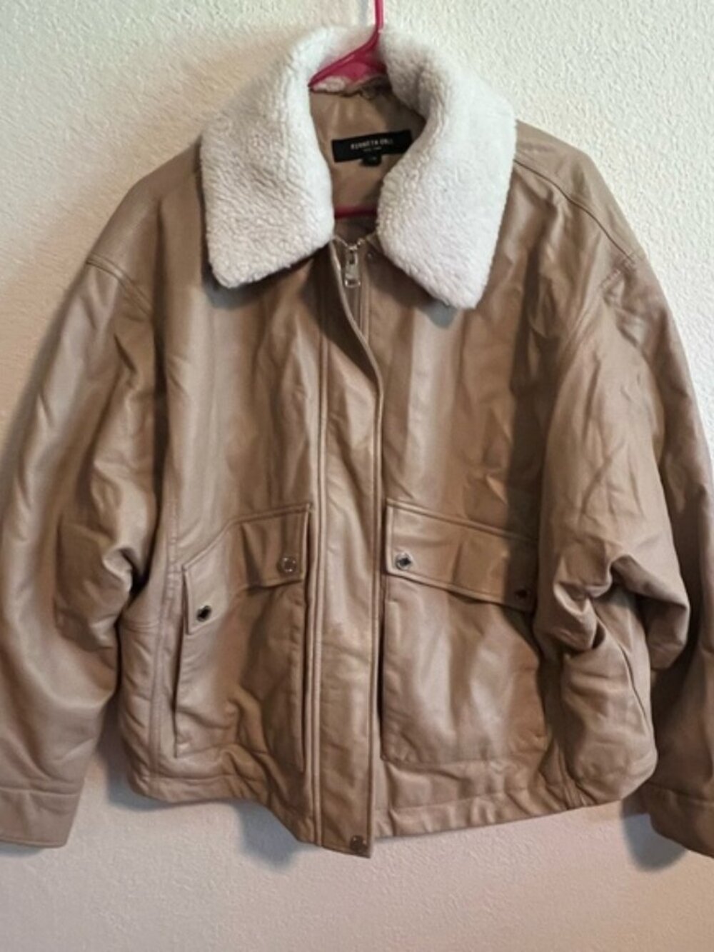 Kenneth Cole Tan Teddy Jacket with White Collar Size L